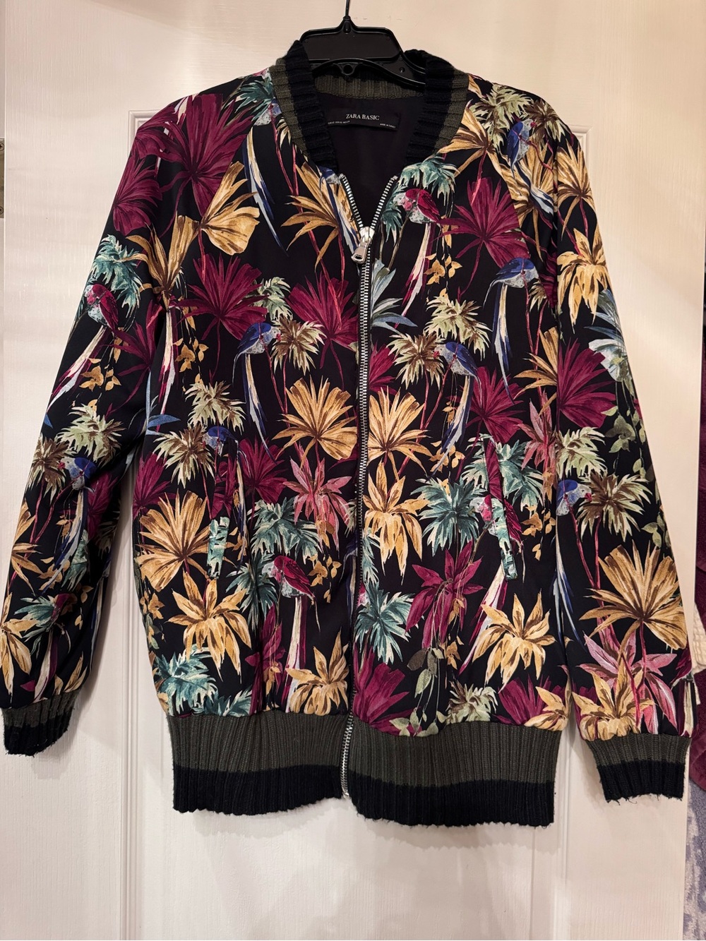 Oversized Zara Vibrant Floral Bomber Jacket
